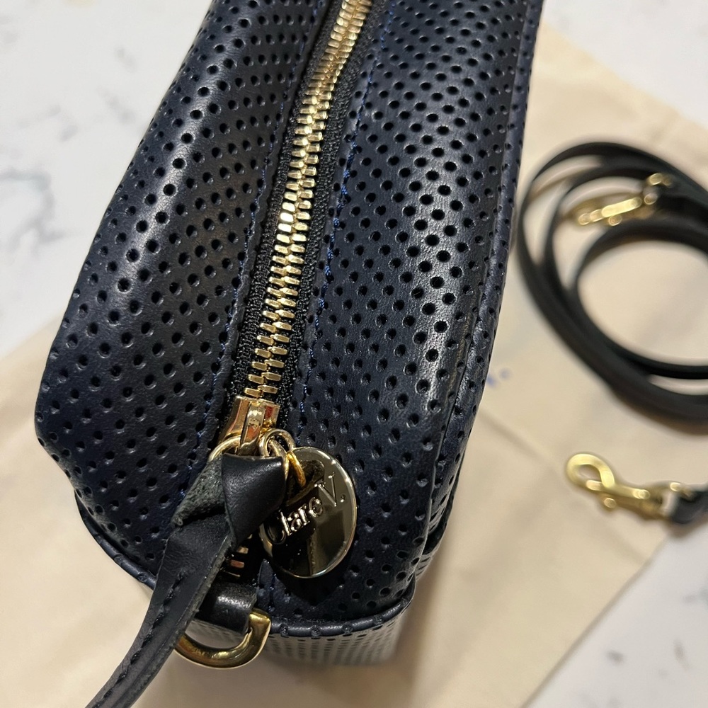 Clare V. navy perforated leather Midi Sac